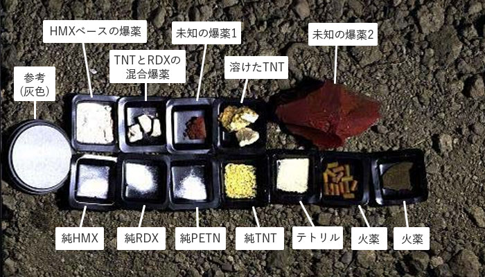 爆薬を背景となる土の上で撮影