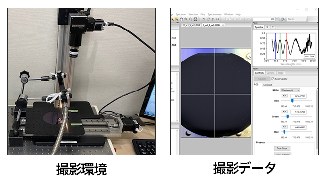 ハイパースペクトルカメラでの膜厚の撮影環境と撮影データ