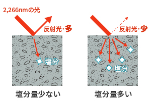 塩分量の多・少と反射光の量