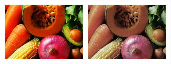 鮮やかな野菜の写真・鮮やかではない野菜の写真の比較画像