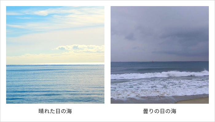 晴れの日の海と曇りの日の海