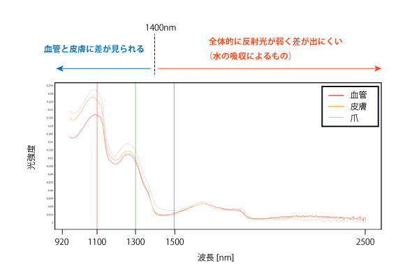 手の反射スペクトル