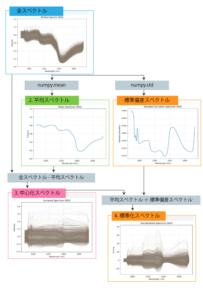 スペクトル前処理_平均化・中心化・標準化の関係