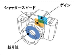 シャッタースピード、絞り値、ゲイン